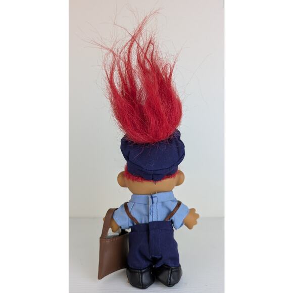 Vintage Russ Troll Doll Mailman 5" Red Hair Blue Uniform Cap Brown Mailbag - Picture 3 of 5